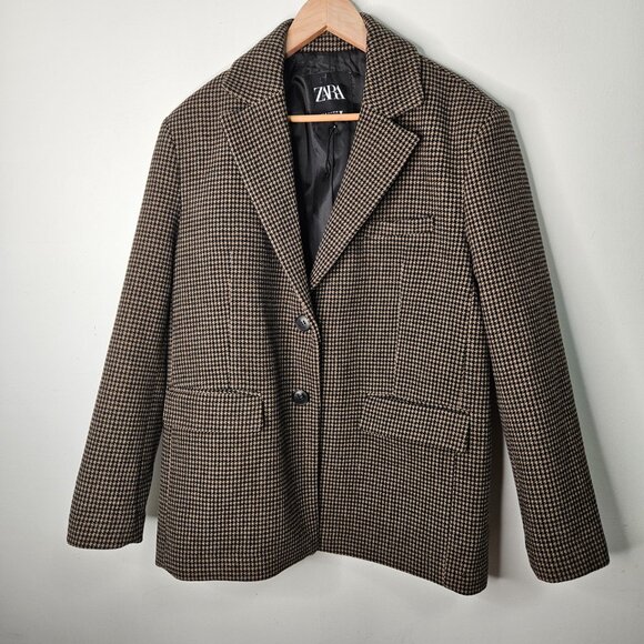 ZARA Woman Wool Houndstooth Outwear Blazer Jacket Coat Sz M Oversized 1255/805 - Picture 5 of 16
